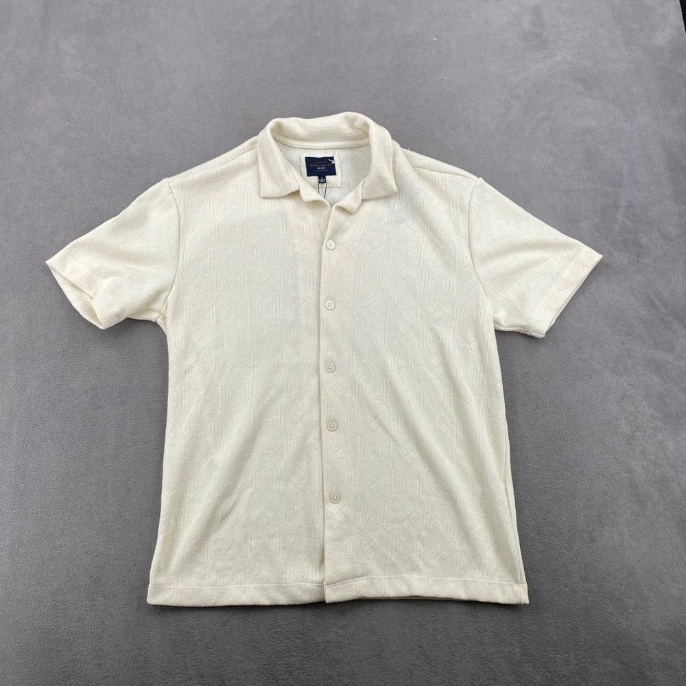 Marc Asher New York Sz Small Cream Textured Knit Short Sleeve Button Down Shirt